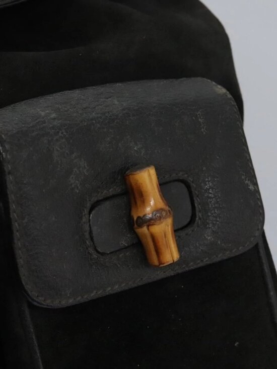 GUCCI Bamboo Backpack Suede Black Gold 003 1998 0016 Auth th6031